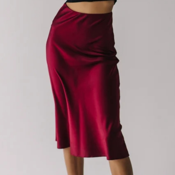 Sandra Silk Rich Red Black Midi Skirt - Picture 7 of 7